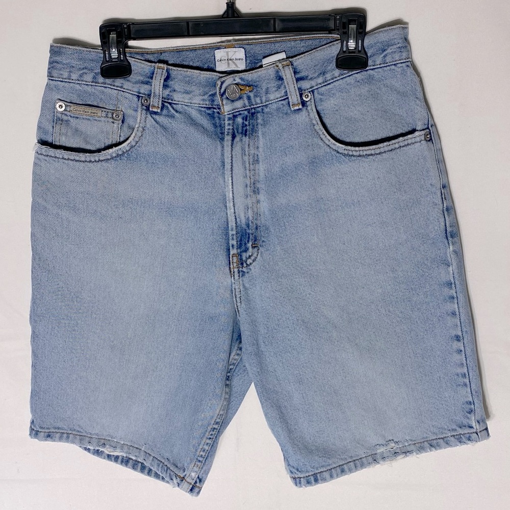Vintage 90s Calvin Klein Light Wash Blue Denim Easy Fit Jean Shorts 32 Jorts